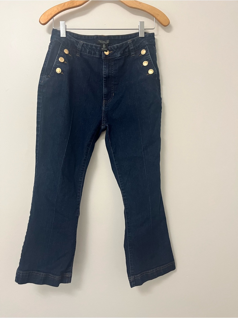 Rachel Zoe Navy High-Rise Wide-Leg Jeans with Gold Buttons